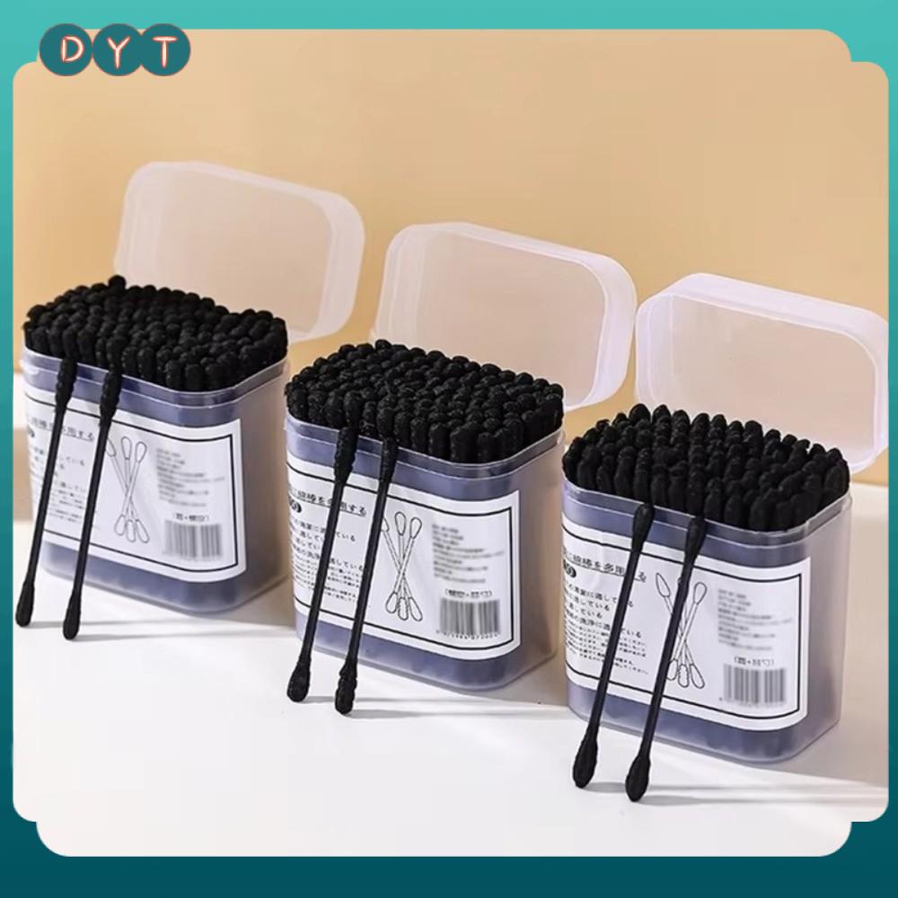 DYT 100Pcs Đen Tăm bông dùng một lần Hình dạng xoắn ốc Mềm mại Dụng cụ làm sạch tai  Hai đầu Tăm bông vệ sinh Dụng cụ chăm sóc da đẹp