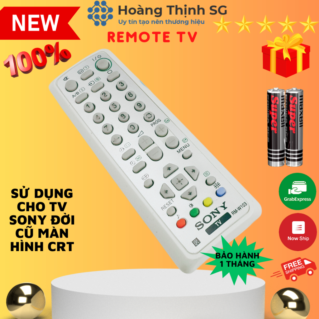 Remote điều khiển tivi sony đời cũ w103, điều khiển tivi sony màn hình crt - tặng kèm pin