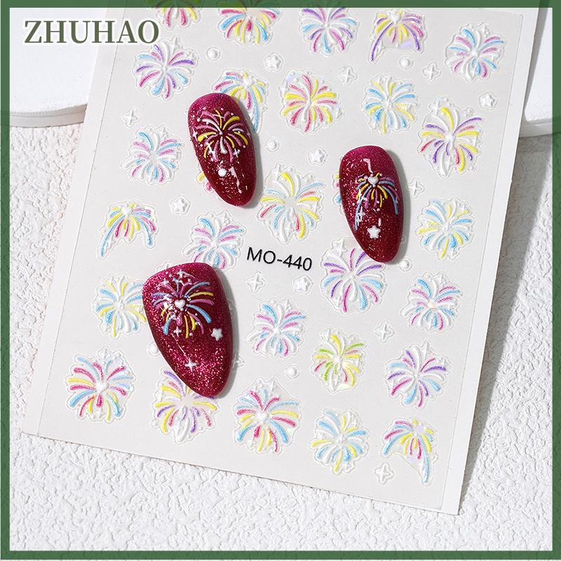 Zhuhao vàng bạc nở pháo hoa nhãn dán móng nghệ thuật 3D ba chiều năm mới Xmas kỳ nghỉ thanh trượt dính Decal trang trí làm móng tay