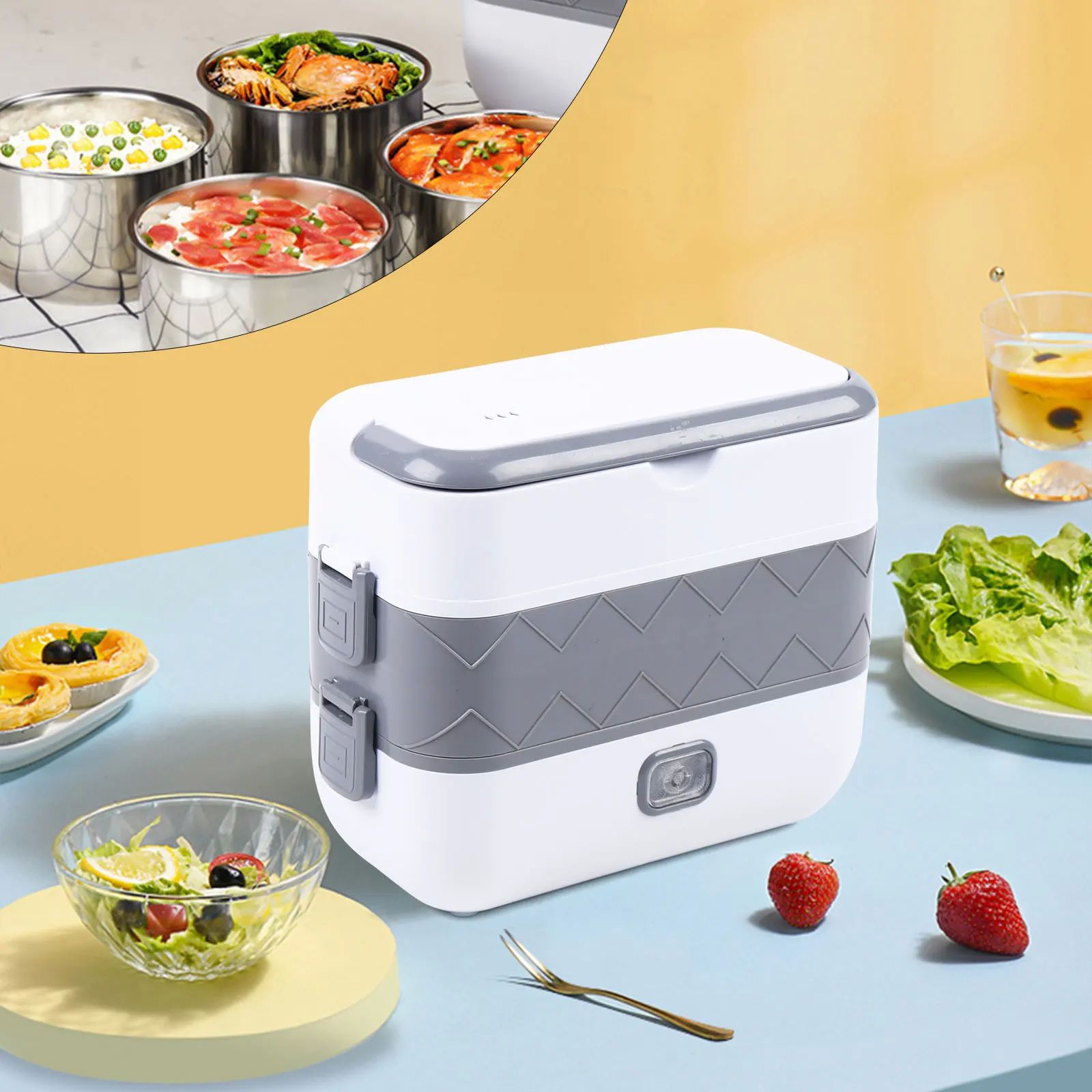 Electric Lunch Box 2-Layers Heated Insulation 110V US plug Portable Healthy Food Warmer For Car,Truck,Office Workers & Students