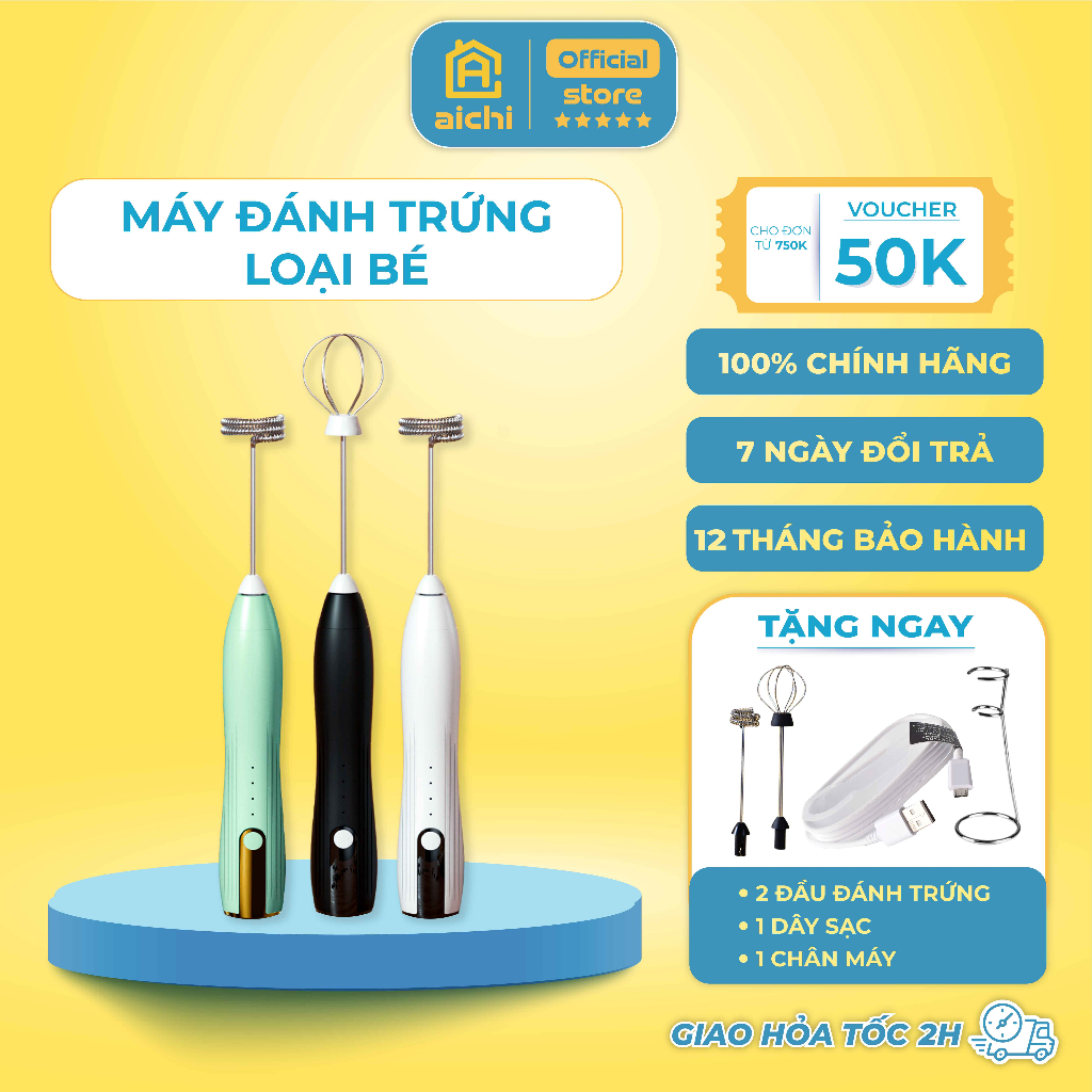 Máy đánh trứng cầm tay, máy tạo bọt cà phê đa năng chạy bằng điện sạc usb - aichi house