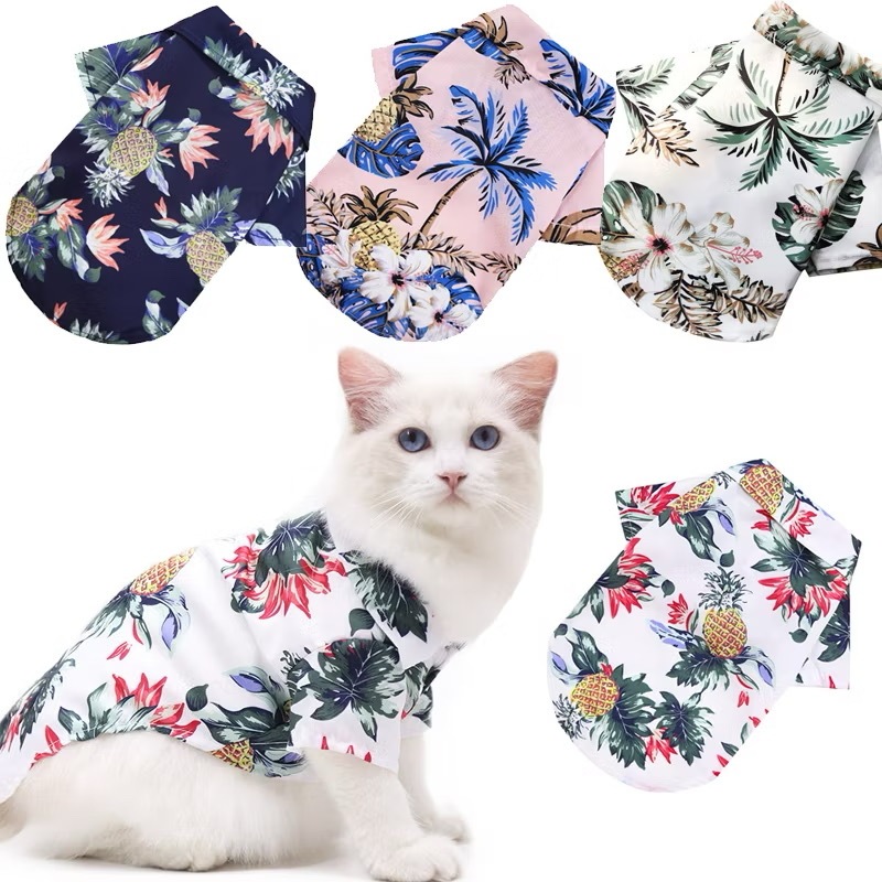 【เทศกาลสงกรานต์】เสื้อฮาวายสัตว์เลี้ยง ชุดสุนัข-แมวบางระบาย
