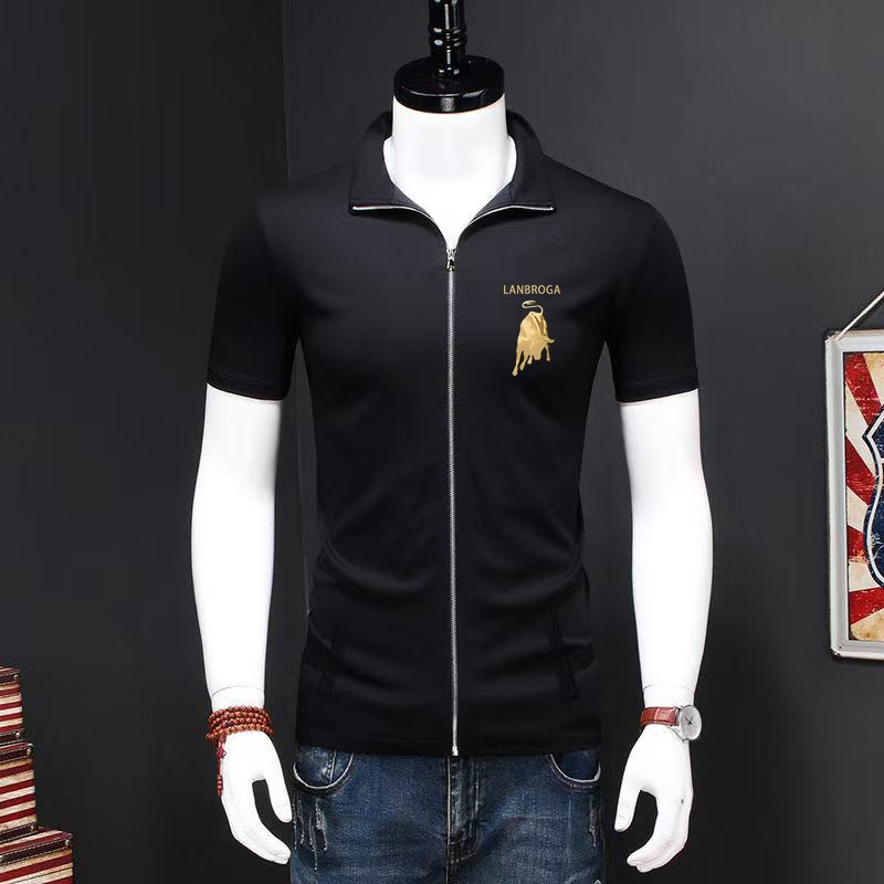 KYUSHUAD Áo Polo Ngắn Tay Nam với thêu bò vàng và đóng cửa dây kéo