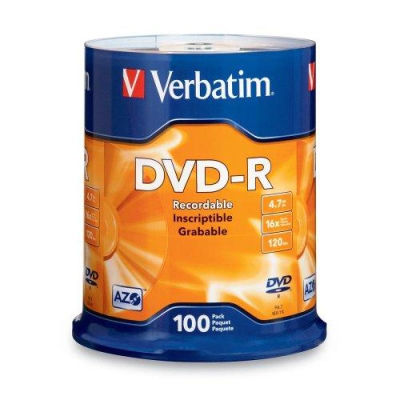 Verbatim DVD-R 4.7GB 16x AZO Recordable Media Disc - 100 Disc Spindle (FFP)