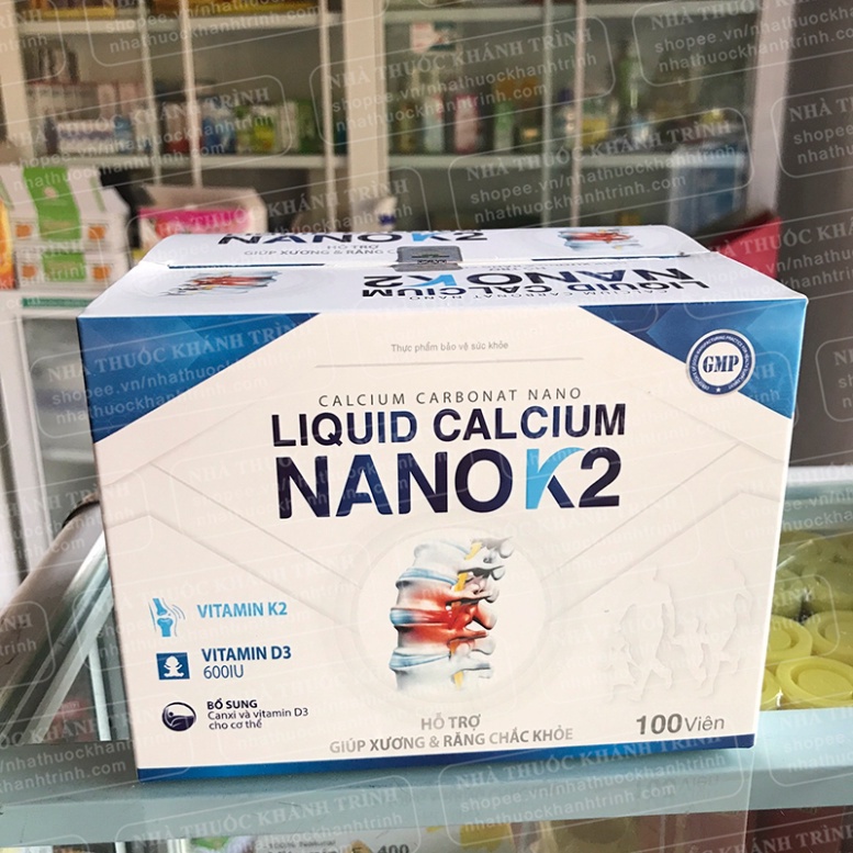 (hộp 100 viên) Liquid Calcium Nano K2 Pulipha bổ sung Nano Canxi chắc xương