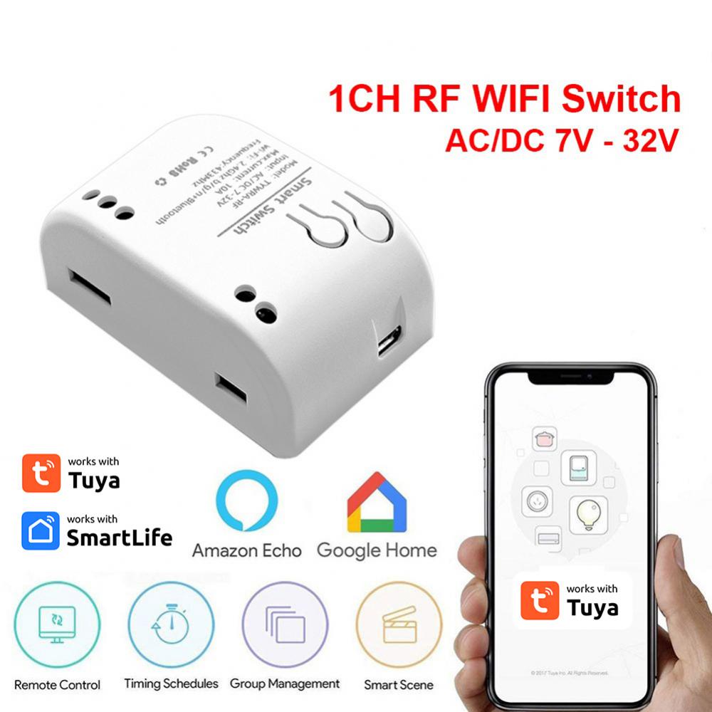 Tuya Công Tắc Wifi mô-đun 5V 12V 32V 220V RF 433 đài phát thanh điều khiển từ xa 1/2 kênh inching ti