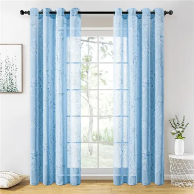 Topfinel Lily Curtains for Living Room Bedroom Tulle Modern Flowers Sheer Curtain Window Treatment White Voile Drapes Home Decor