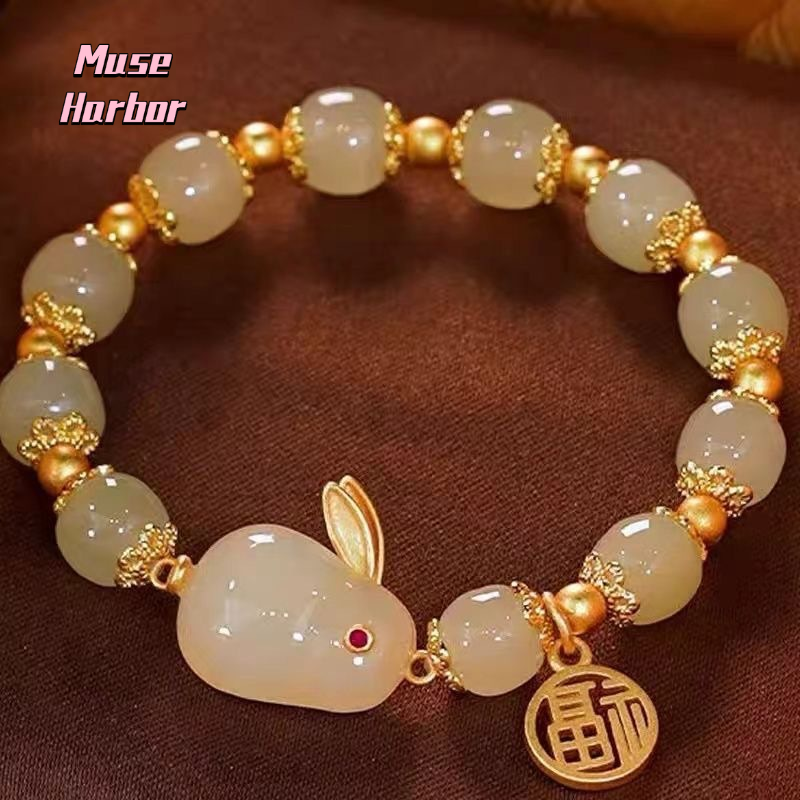 Muse Harbor สร้อยข้อมือกระต่ายหยกจีนใหม่สำหรับผู้หญิง INS การออกแบบเฉพาะกลุ่มสร้อยข้อมือนักเรียนมูลค่าสูงของขวัญวันเกิดสไตล์โบราณสำหรับแฟนสาว ราคา 8 บาท*ส่งฟรี