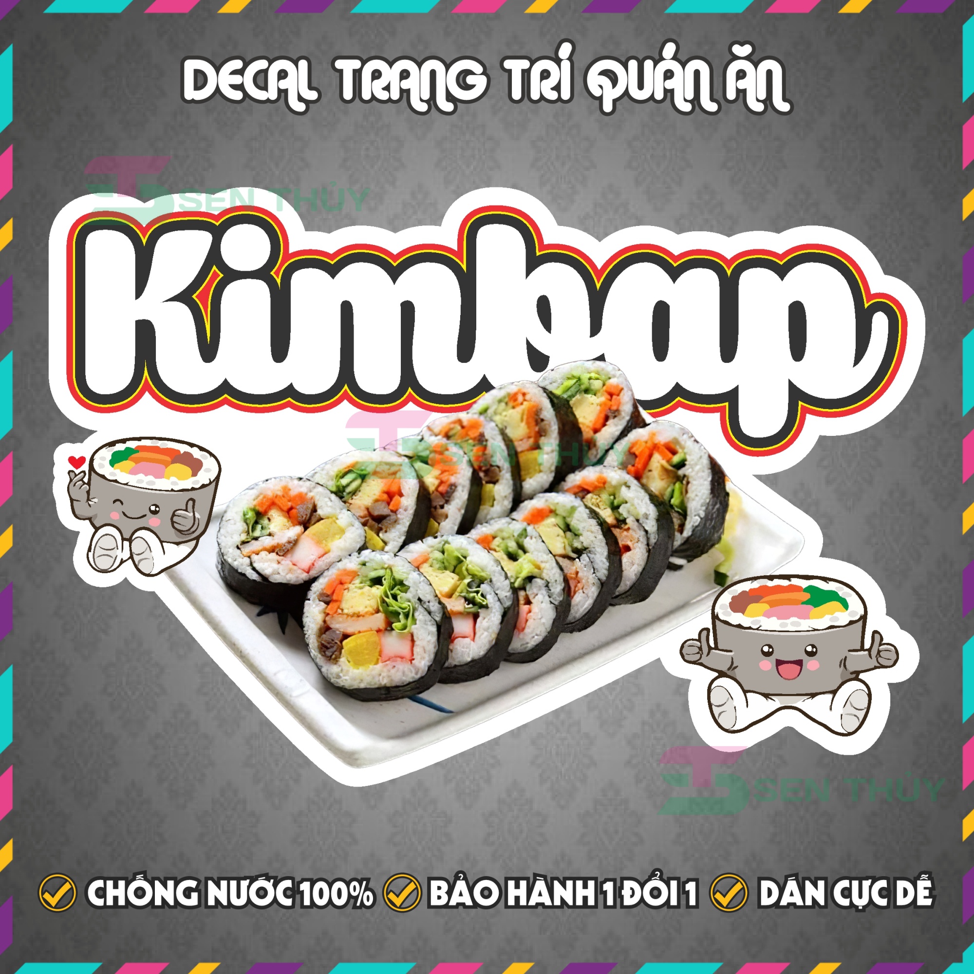 Decal KIMBAP - Decal Dán Tường Trang Trí Quán Ăn Trà Sữa Cà Phê - Chống Thấm Nước Chống Nắng Cắt Sẵn