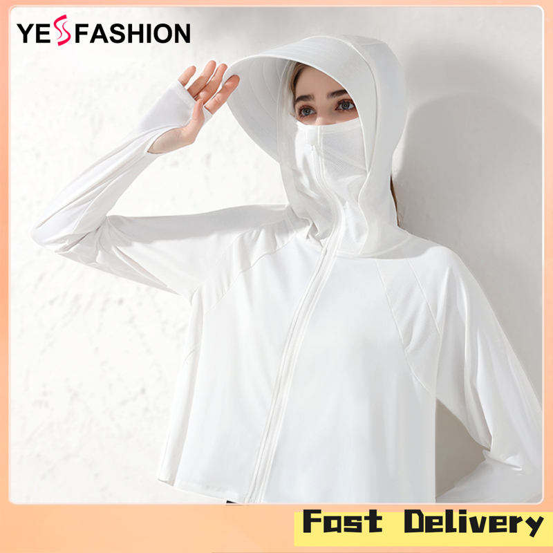 Yesfashion Store IN stock Women Sun Protection Jackets Anti-ultraviolet Thin Sunshade Breathable Ice Silk Hooded Tops For Cycling Fitness