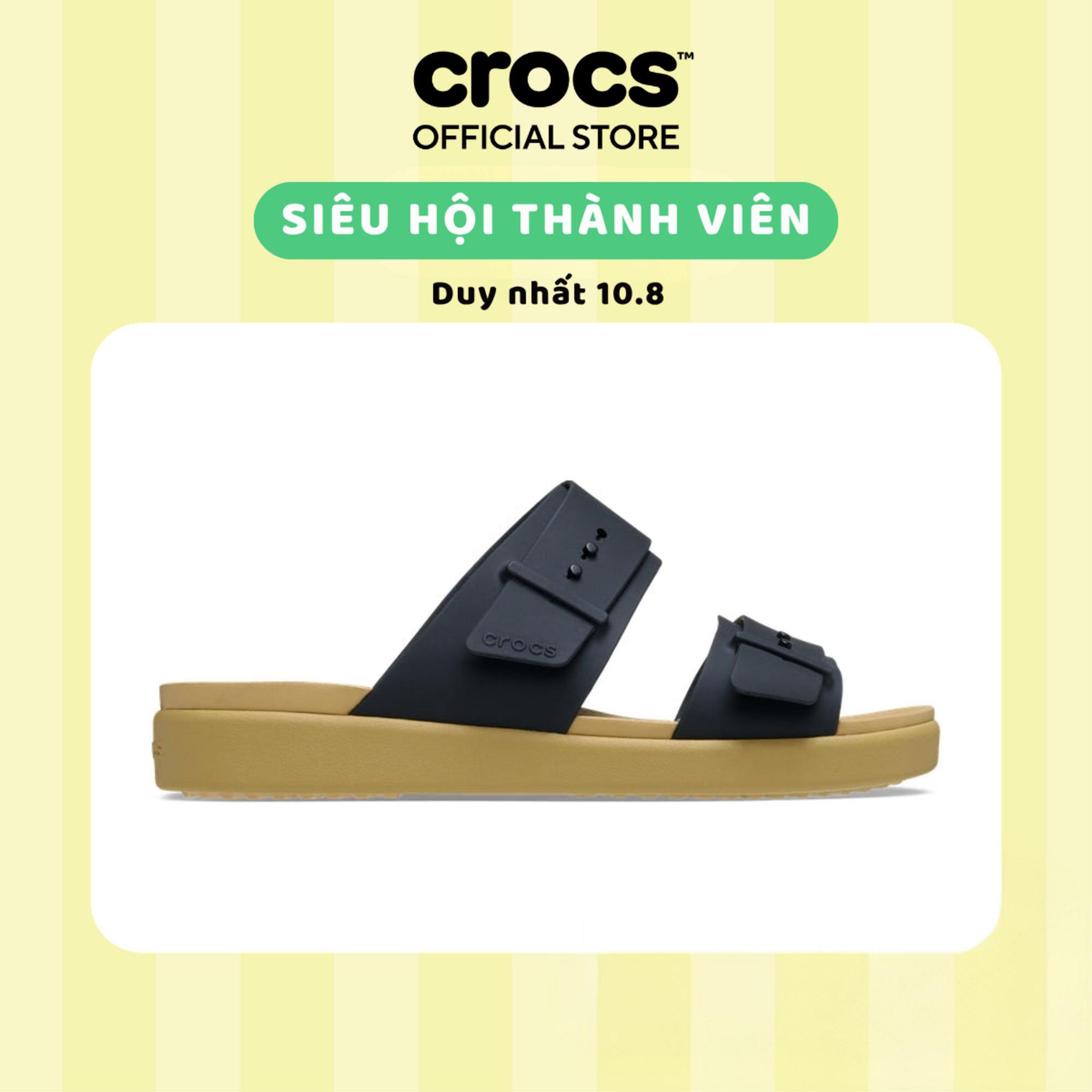 Dép Xăng Đan Nữ Crocs Brooklyn Buckle Low Low - Black/Tan - 211215-00W
