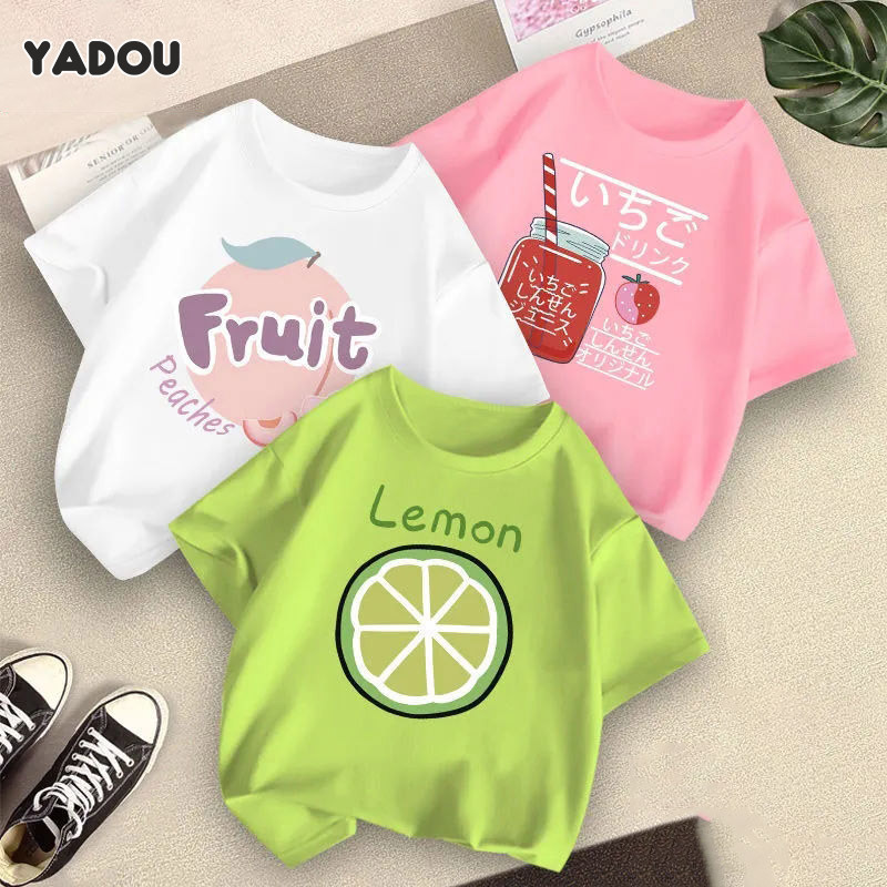 YADOU Girls' short-sleeved T-shirts, children's clothes, tops for children, cute half-sleeved T-shirts for little girls ราคา  153 บาท*ส่งฟรี