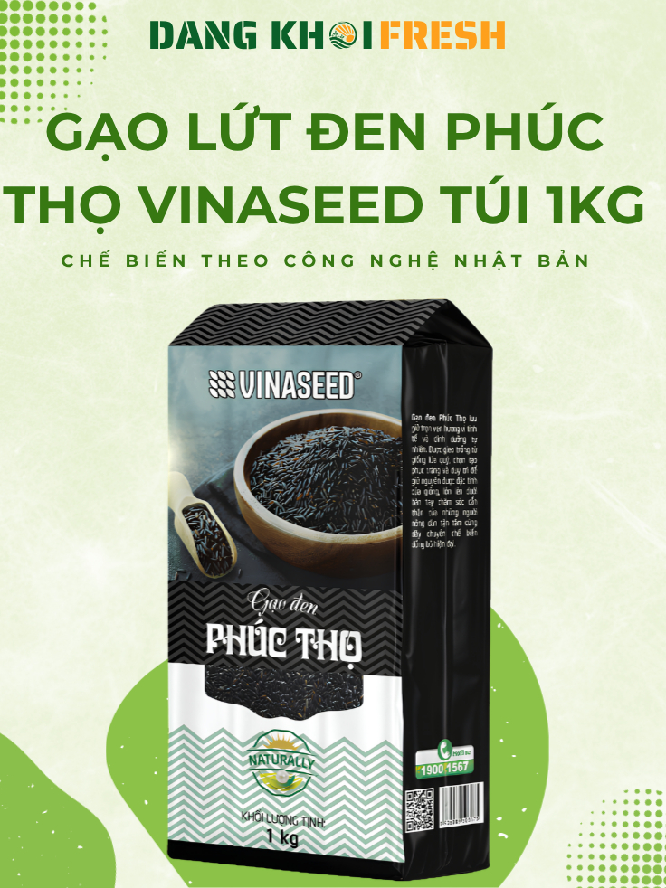 Combo 5 Túi Gạo Lứt Đen Phúc Thọ Vinaseed 1kg Gạo Lức Nguyên Cám Giàu Dinh Dưỡng Hỗ Trợ Ăn Kiêng