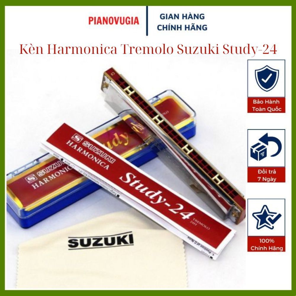 Kèn Harmonica Tremolo Suzuki Study-24 Kèm Hộp Nhựa, Khăn Lau