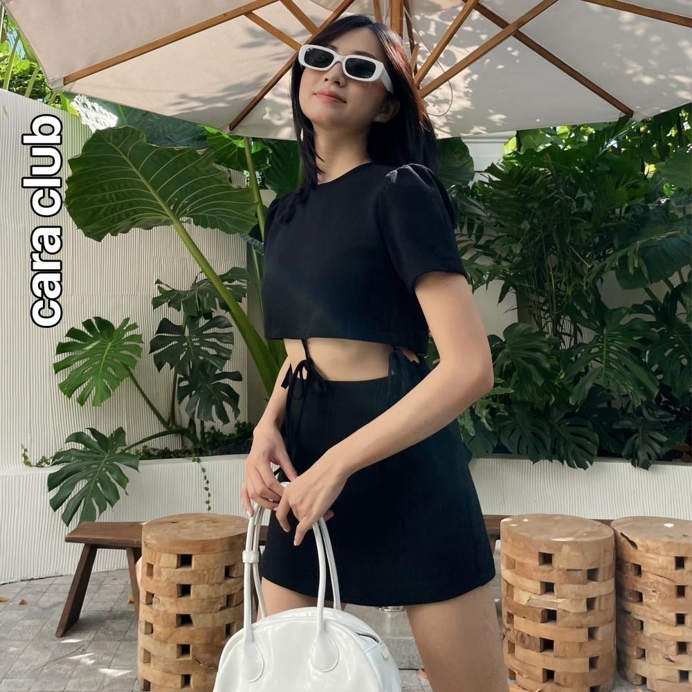 CARA Đầm Ngắn Nữ Silinna tay ngắn cổ tròn có thể tách lẻ thành set áo và Chân váy Nữ đơn giản dễ thương