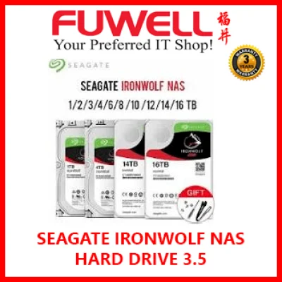 FUWELL- SEAGATE Ironwolf NAS Hard Drive 3.5 for RAID Network Attached Storage - 16TB / 12TB / 10TB / 8TB / 6TB / 4TB / 3TB / 2TB / 1TB. SEAGATE Singapore Warranty 3 years .