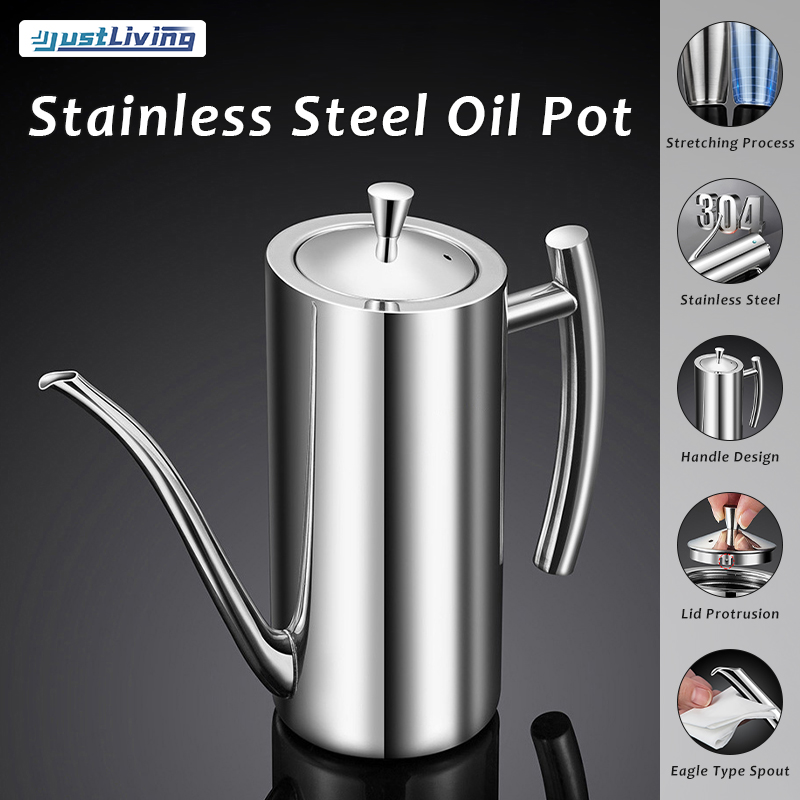 JustLiving 500/700/1000ml 304 Stainless Steel Oil Bottle Olive Oil Dispenser Bottle Drip-Free Pouring Oil Pot Oil Vinegar Cruet Large Oil Storage Container for Salad and Kitchen Cooking ราคา 620 บาท*ส่งฟรี