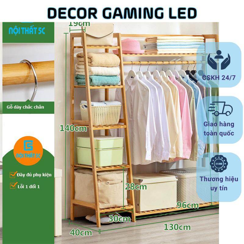 Kệ treo quần áo, tủ quần áo gỗ tre lắp ráp phong cách Hàn quốc nhiều kích thước