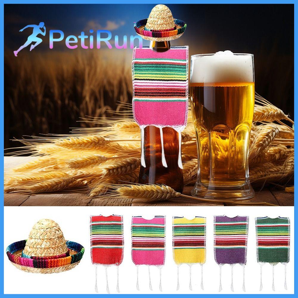 PETIRUN Chủ đề Mexico Mũ sombrero nhỏ Trang trí tiệc Trang trí lễ hội Vỏ áo ponsô bia Đồ gia dụng Đầy màu sắc Mũ Rơm Mexico