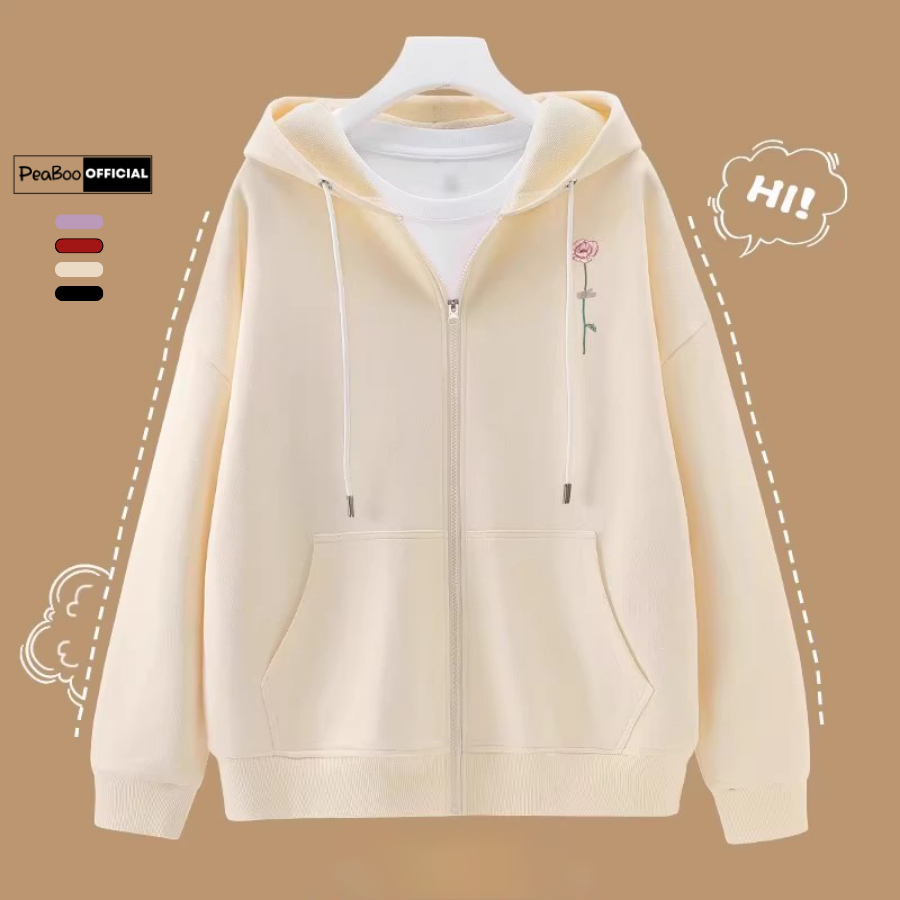  Áo Hoodie Zip Áo Khoác Nam Nữ Unisex By PEABOO Mã Chữ M Chất Nỉ Bông Form Rộng Mũ 2 Lớp 