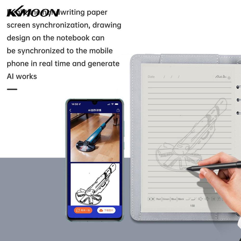KKmoon Smart Pen + A5 Leather Notebook Lined Journal Planner Real-time Sync for Digitizing Use with APP Voice-to-Text/ Offline Storage/ AI Function/ Sharing Compatible with Android and iOS 80-Page 6-Ri