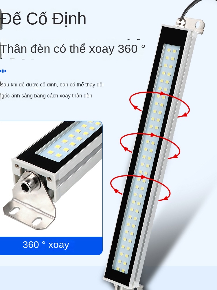 Đèn LED máy CNC chống dầu, chống nước, chống cháy nổ – 220V - Dài 750mm, nhôm hợp kim, hình vuông [24–36V]