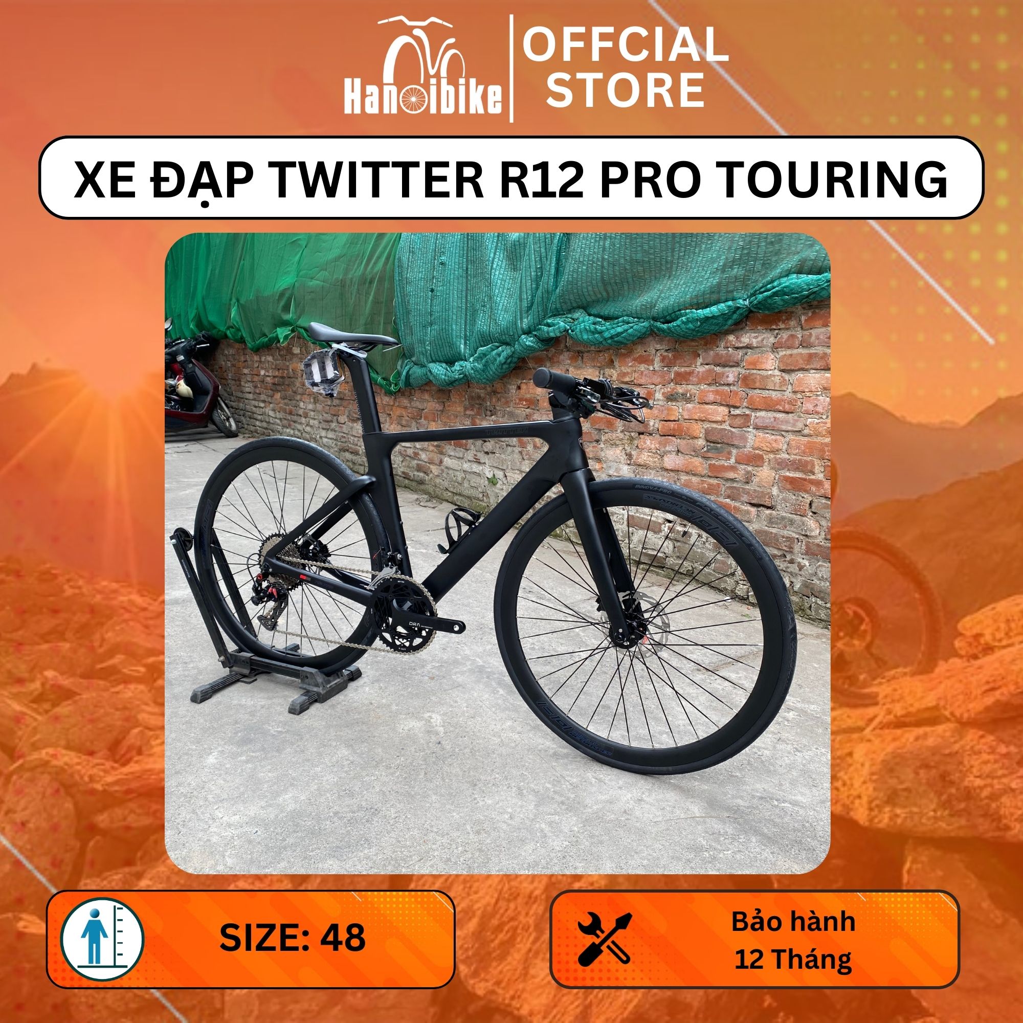 Xe đạp Touring Twitter R12 RS24s tay ngang, khung carbon dây đi âm sườn phanh dầu