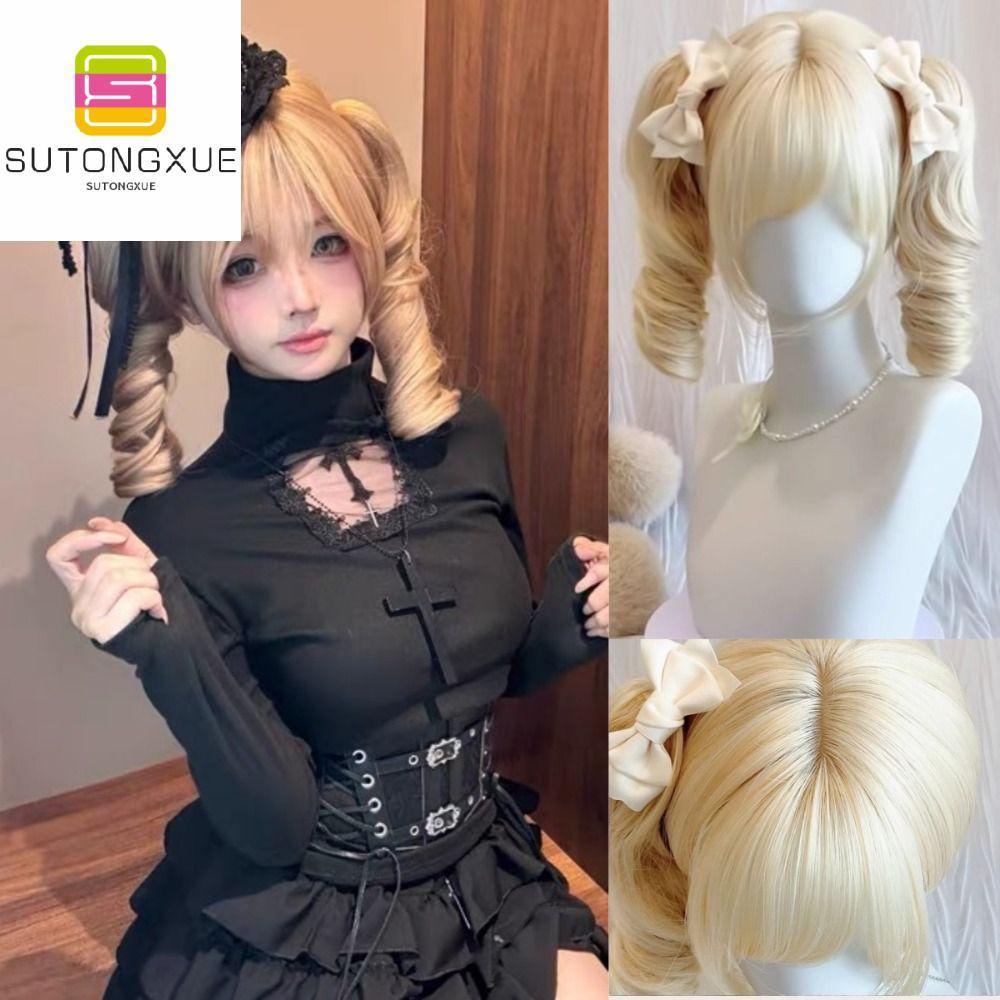 SUTONGXUE แอร์แบงส์ หางม้าคู่สีบลอนด์ ธรรมชาติ ทนความร้อน คอสเพลย์ผมโลลิต้า แฟชั่น ปริ๊นเซส วิกผมบ๊อบผมหยิกสั้น ผู้หญิง ราคา 824 บาท*ส่งฟรี