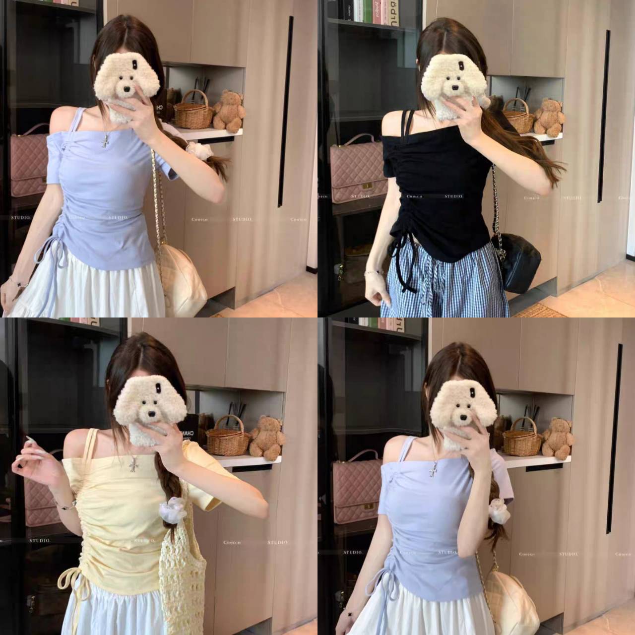 พร้อมส่งจากไทย FY2542 เสื้อแขนสั้นเปิดไหล่ ใส่สบายสีพาสเทล ทรงรัดรูป ผ้านุ่มนิ่ม