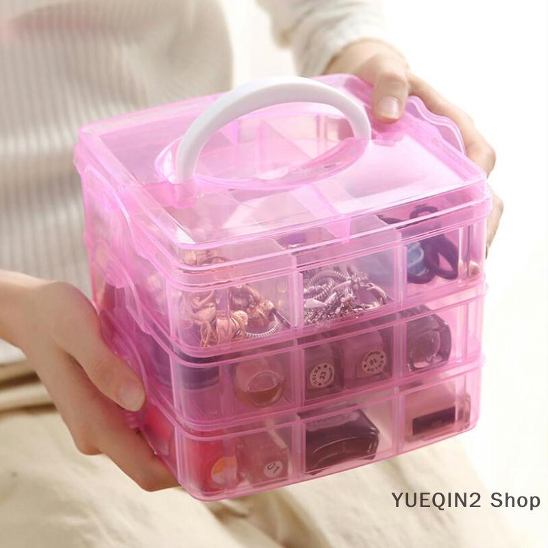 YUEQIN2 Shop Hộp đựng đồ bằng nhựa 18 ngăn có thể điều chỉnh Hộp đựng trang sức hạt 3 lớp
