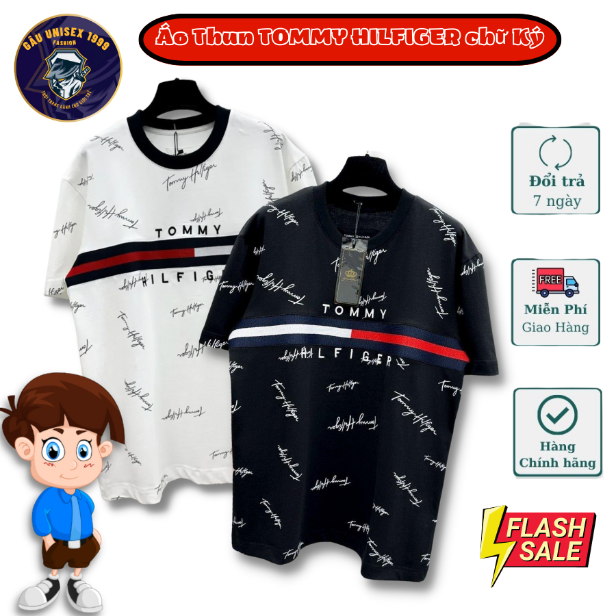 Áo Thun Nam Nữ In Chữ Ký TOMMY HILFIGER   Chất Áo 3158 Thoáng