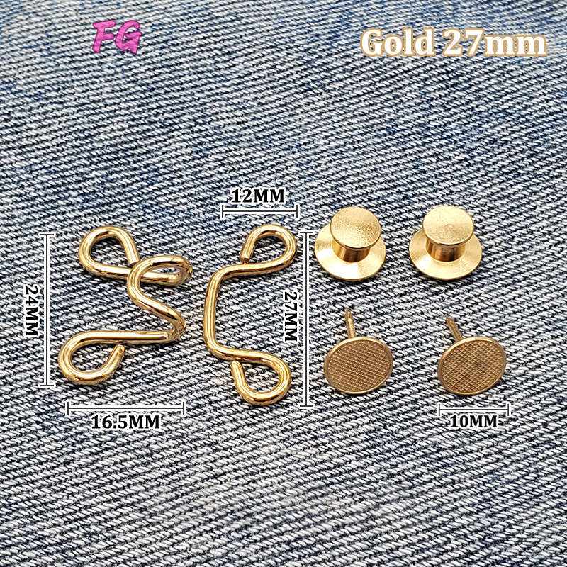💖FG 1 Bộ ghim cài nút quần Jean Kim loại không đinh ghim kẹp quần có thể tháo rời Ghim Cài Áo Thắt Eo cho nữ