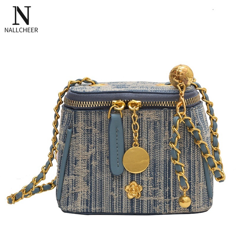 TOTOBAG Women's bag niche design bag women's popular pop denim bucket bag with chain single shoulder crossbody bag