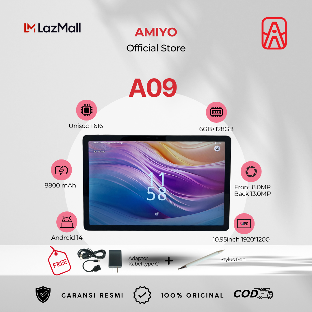 [NEW] AmiyoPad A09 (6GB/128GB) 10.95" IPS Screen Android 14 8800mAh Wifi/Hotspot Only UnisocT616/Snapdragon680 HD Harga 1,799,000 rupiah*Gratis Ongkir