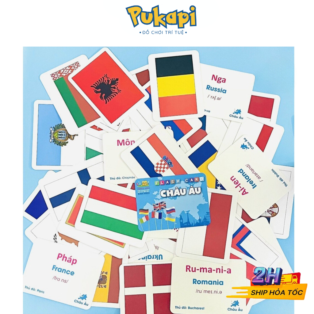 Bộ thẻ học song ngữ quốc kỳ 175 nước trên thế giới flash card cờ các nước thẻ học song ngữ tên quốc gia pukapi