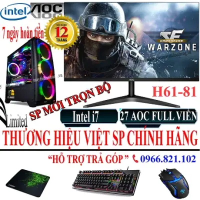 Bộ máy tính để bàn chơi game Maxsetting intel i7 màn 27 inch AOC thương hiệu MỚI FULL BOX chĩnh hãng Sản phẩm trọn bộ chuyên game cf, lol, fifa, pubg, gata 5, Genshin Impact ...game giả lập bh 12 tháng