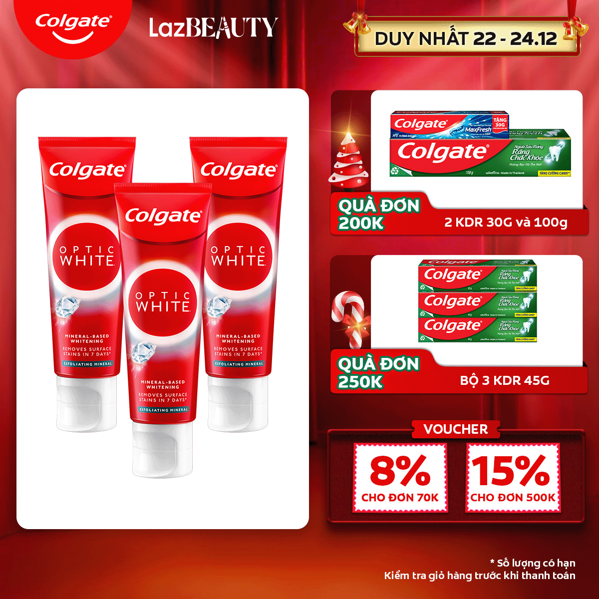 [Chỉ 22 - 24.12_Áp Voucher giảm thêm 8%]Bộ Kem Đánh Răng Colgate trắng răng Optic White cho răng sáng bóng từ tinh thể khoáng trắng