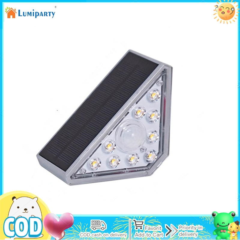 Lumiparty【hàng có sẵn】 đèn cầu thang năng lượng mặt trời thiết kế hình tam giác 1.2W IP68 Đèn LED chống nước đèn Năng lượng mặt trời ngoài trời bước cho trang trí hiên hiên bậc cầu thang