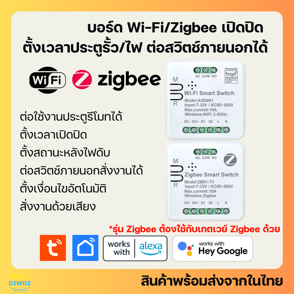 Tuya บอร์ดเปิดปิดประตูรั้ว Mini ต่อสวิตช์เดิมได้ Wi-Fi/Zigbee เปิดปิด ตั้งเวลาผ่านแอป รองรับ Google Home,Alexa ราคา 253 บาท*ส่งฟรี