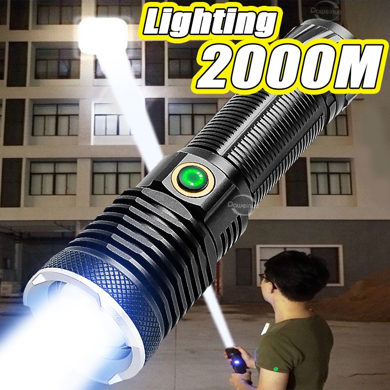Ngọn Đuốc chiến thuật đèn pin LED siêu mạnh 2000m Đèn pin sạc USB 18650 xhp360 đèn lồng cắm trại đèn cầm tay chống nước