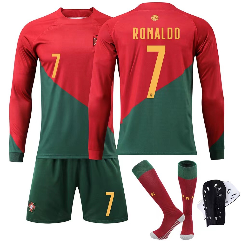 2022 sân vận động Bồ Đào nha Nhà Số 7 Cristiano Ronaldo mùa đông Tay áo dài Bộ quần áo Jersey bóng đá