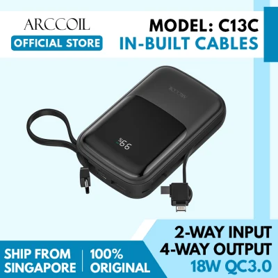 Arccoil C13C Built-in Cables PowerBank 10000mAh QuickCharge 4 Output