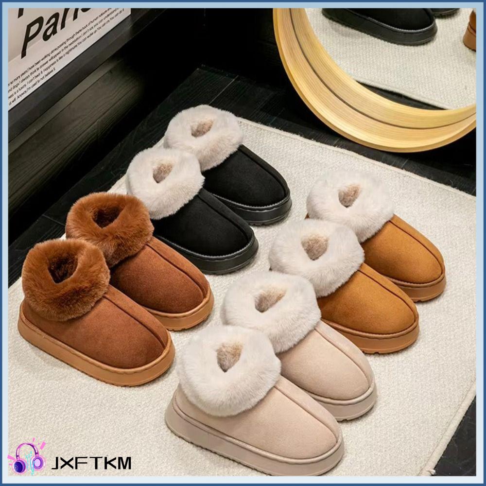 JXFTKM Mềm mại Giày tuyết Lông thú giả Đồ nhồi bông Giày cotton  Đáy dày Đôi dép mềm Mùa đông