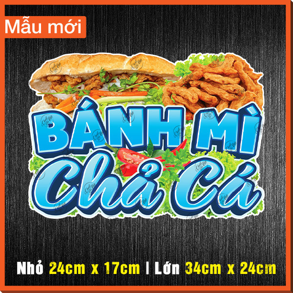 Miếng dán BÁNH MÌ CHẢ CÁ decal trang trí tường tủ kính xe đẩy quán ăn decor quầy ăn vặt menu bánh mì