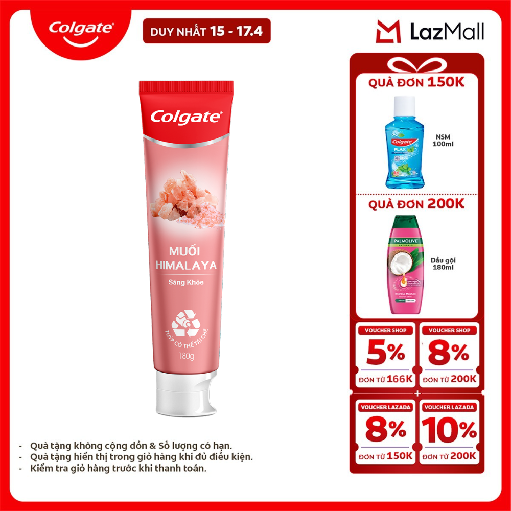 [Chỉ 15-17.4_X2 Voucher giảm đến 18%] Kem đánh răng Colgate thiên nhiên muối Himalaya sáng khỏe 180g