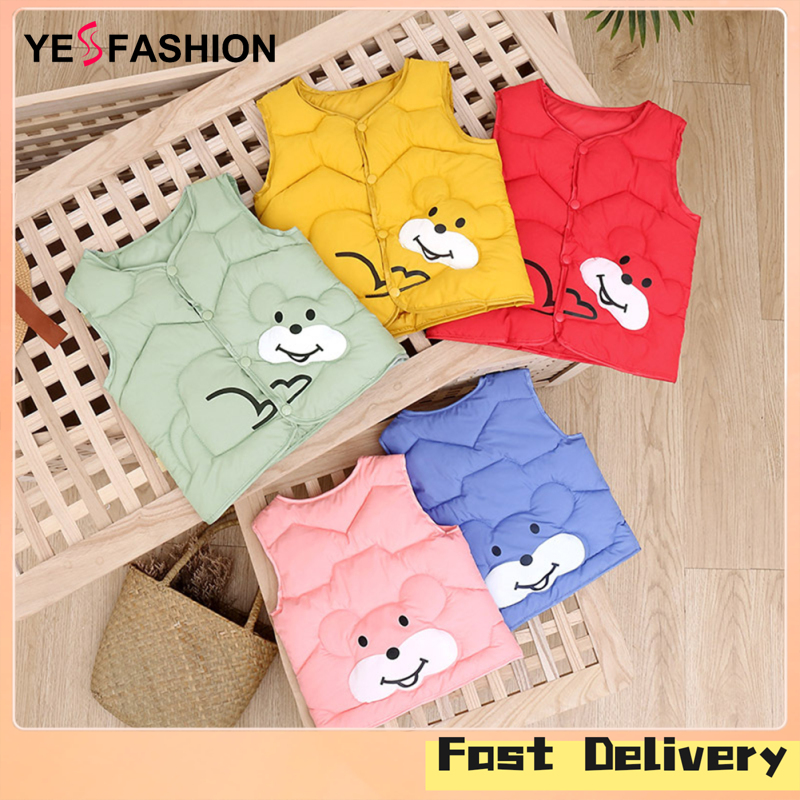 Yesfashion Store IN stockBaby Boys Girls Cartoon Vest Warm Cotton Liner Double-sided Wear Comfortable Single-breasted Solid Color Waistcoat Outerwear - ยี่ห้อ Yesfashion ราคา 109 บาท*ส่งฟรี