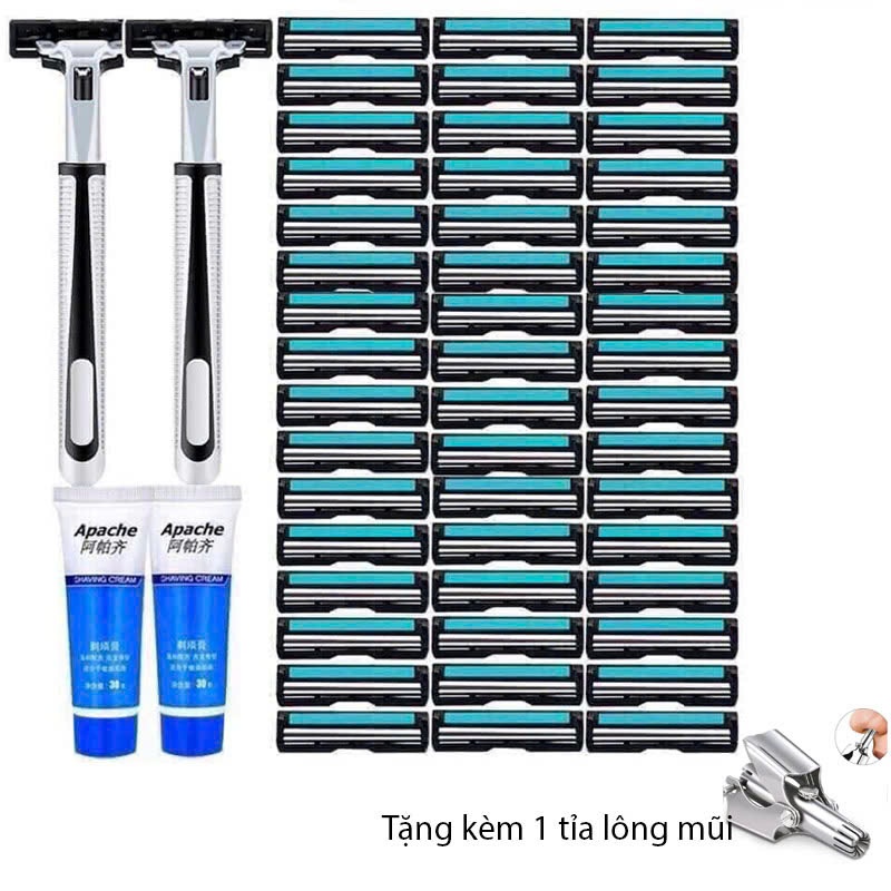 Sét Dao Cạo Râu 72 Lưỡi + 2 cán Dao Tặng 2 Lọ Gel Làm Mềm Râu và Hộp Nhựa Đựng Cán - GNC