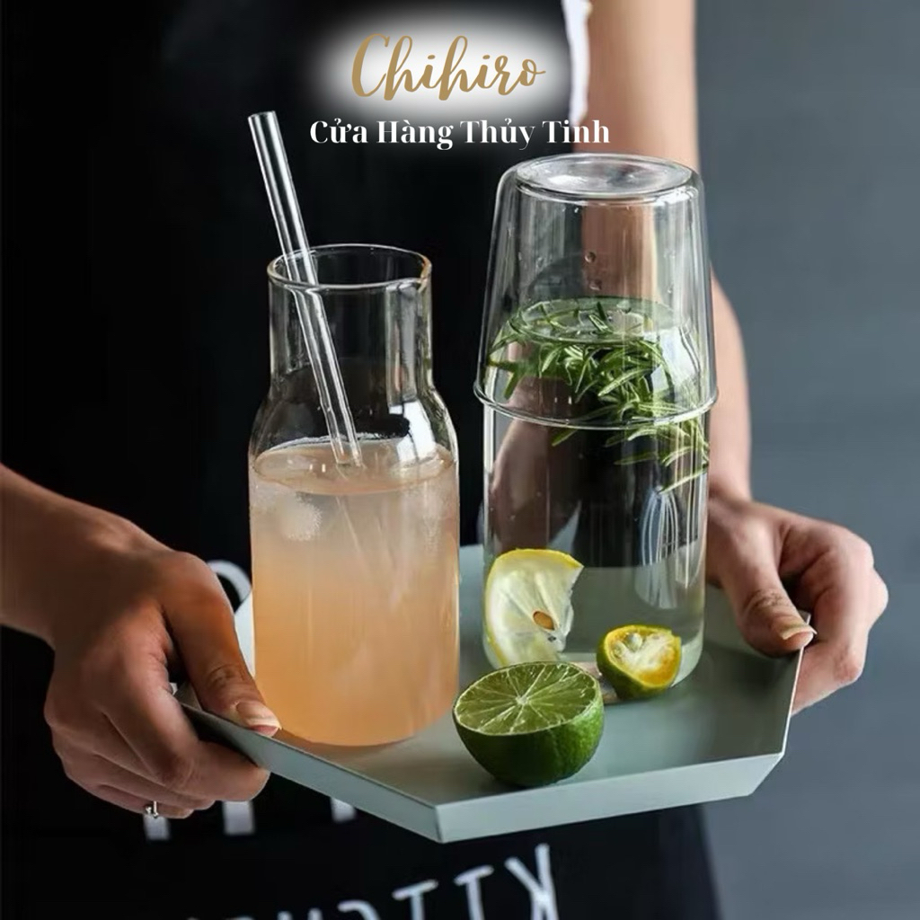 Bình Thuỷ Tinh Kèm Cốc Đựng Nước 360ml-500ml Uống Detox, Uống Cafe, Nước Ép - Chihirostore.decor