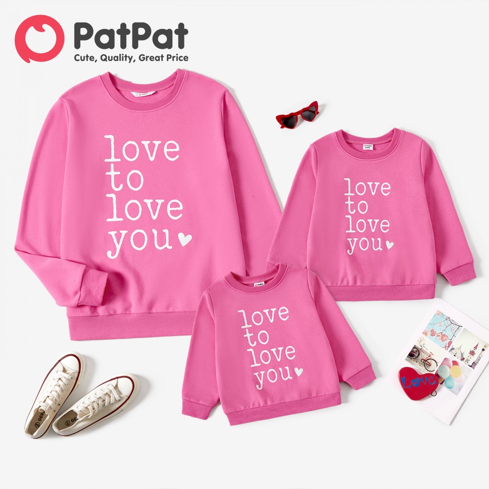 PatPat Valentine s Day Mommy and Me Pink Cotton Letters Print Long