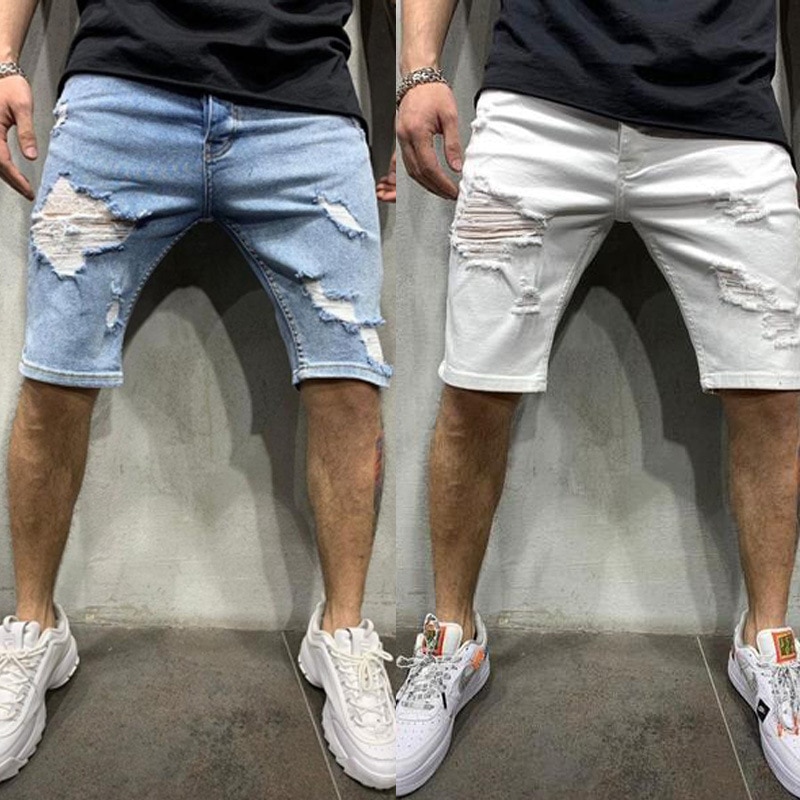 white ripped jean shorts mens